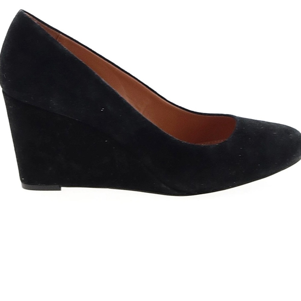 J CREW “SYLVIA” Black Italian suede leather wedge heels